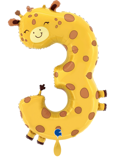 Folienballon - Tierzahl 3: Giraffe- ø 121cm